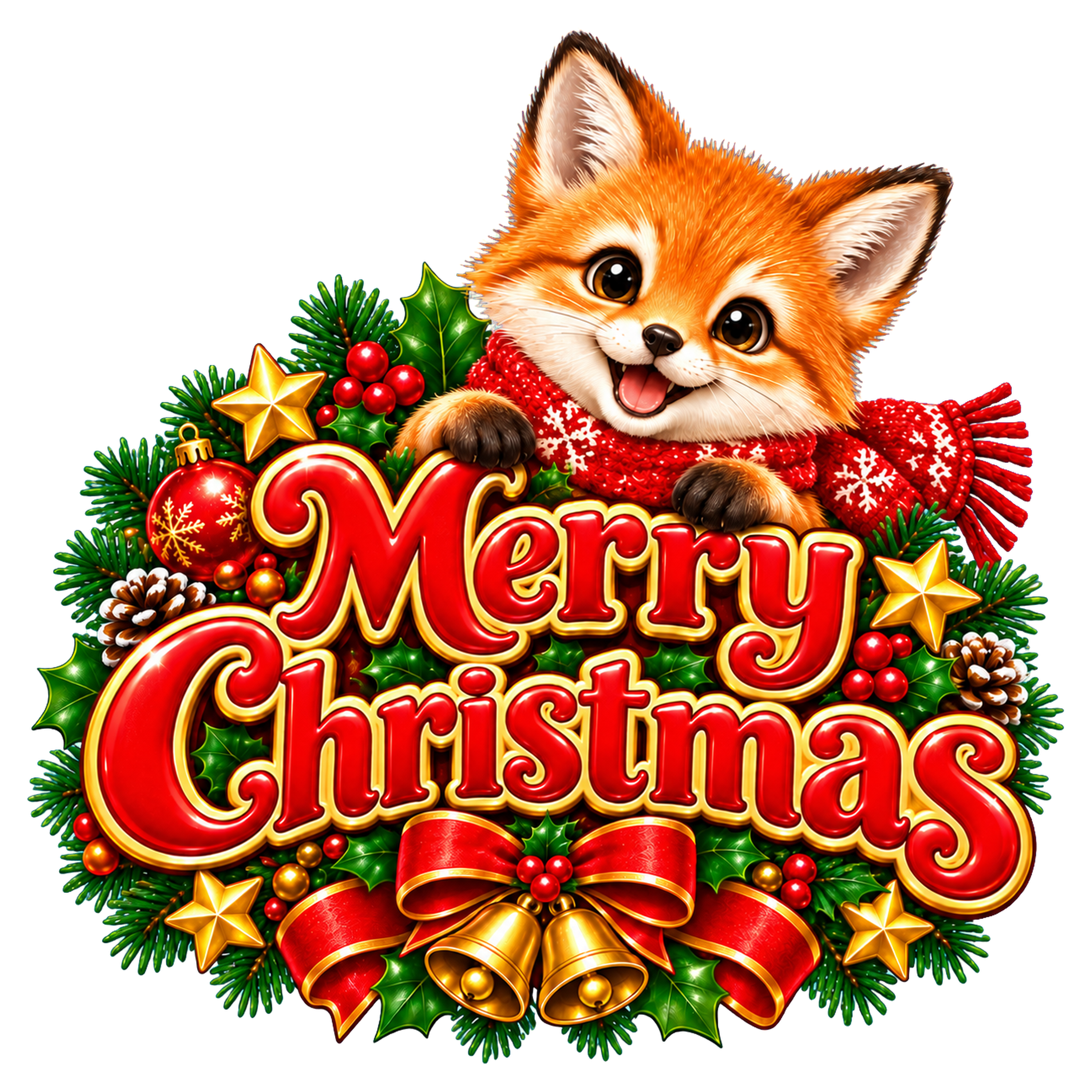 かわいいきつねのクリスマスロゴ｜赤い文字の無料イラスト素材96920に写真・文字を入れる