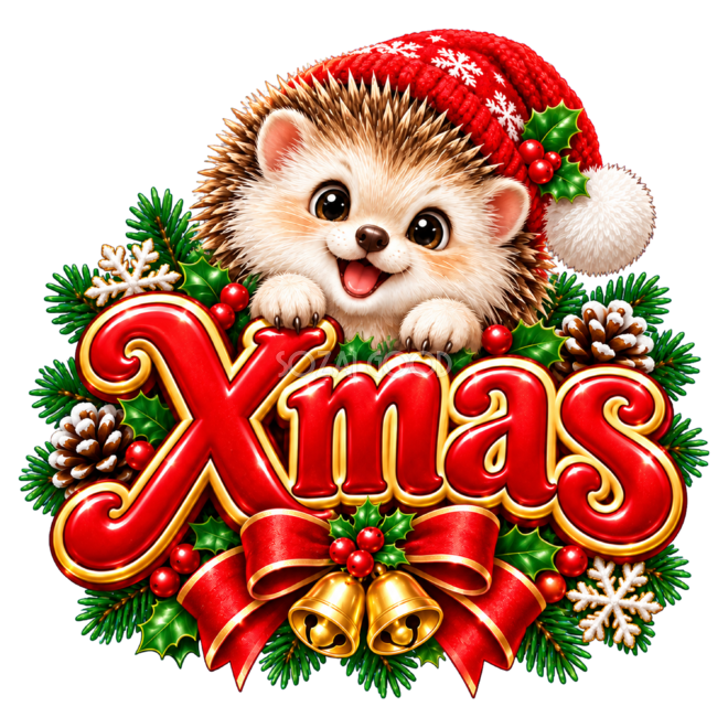 かわいいハリネズミのクリスマスロゴ|Xmas文字の無料イラスト素材96921