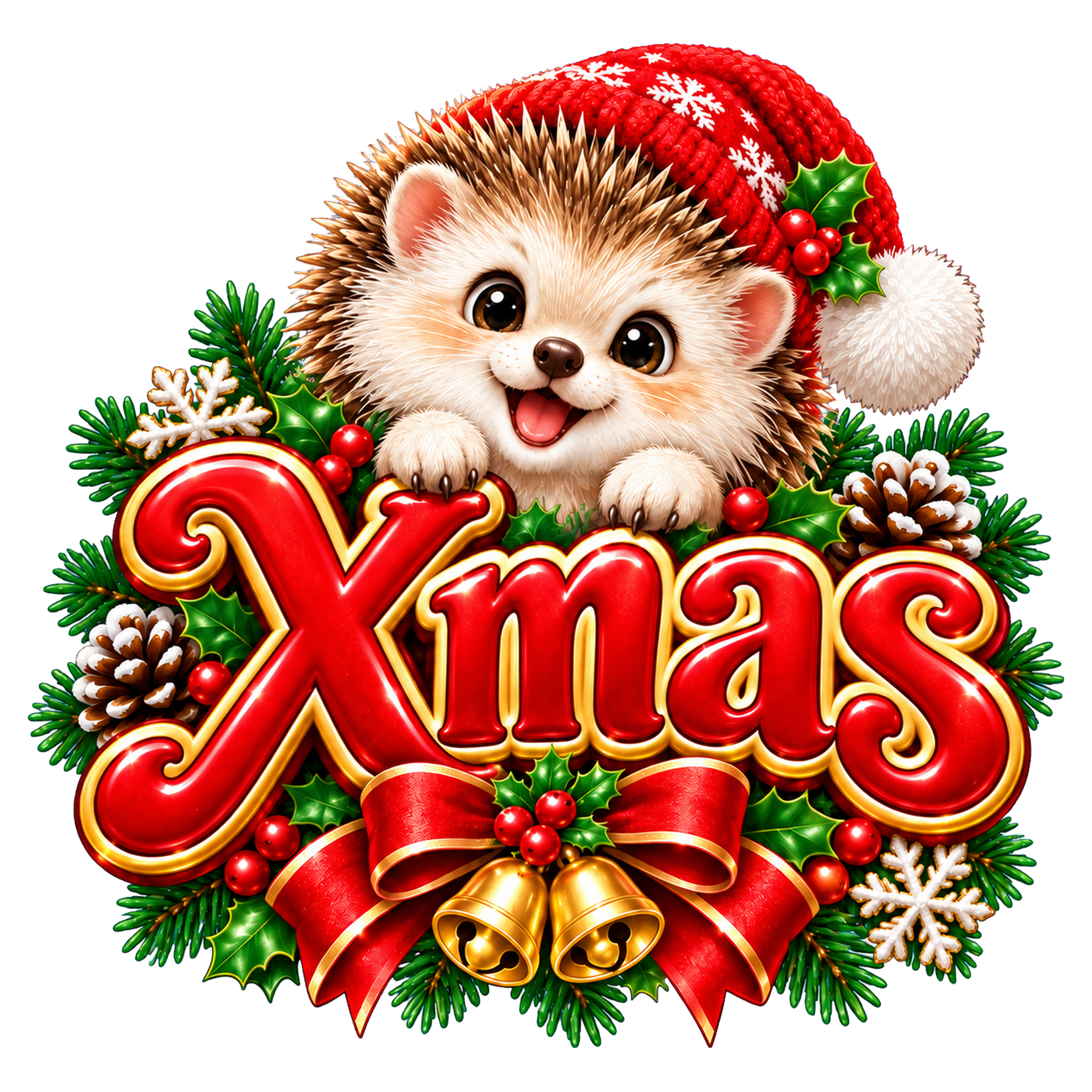 かわいいハリネズミのクリスマスロゴ｜Xmas文字の無料イラスト素材96921に写真・文字を入れる