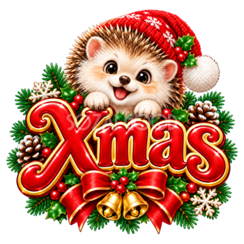 かわいいハリネズミのクリスマスロゴ｜Xmas文字の無料イラスト素材96921