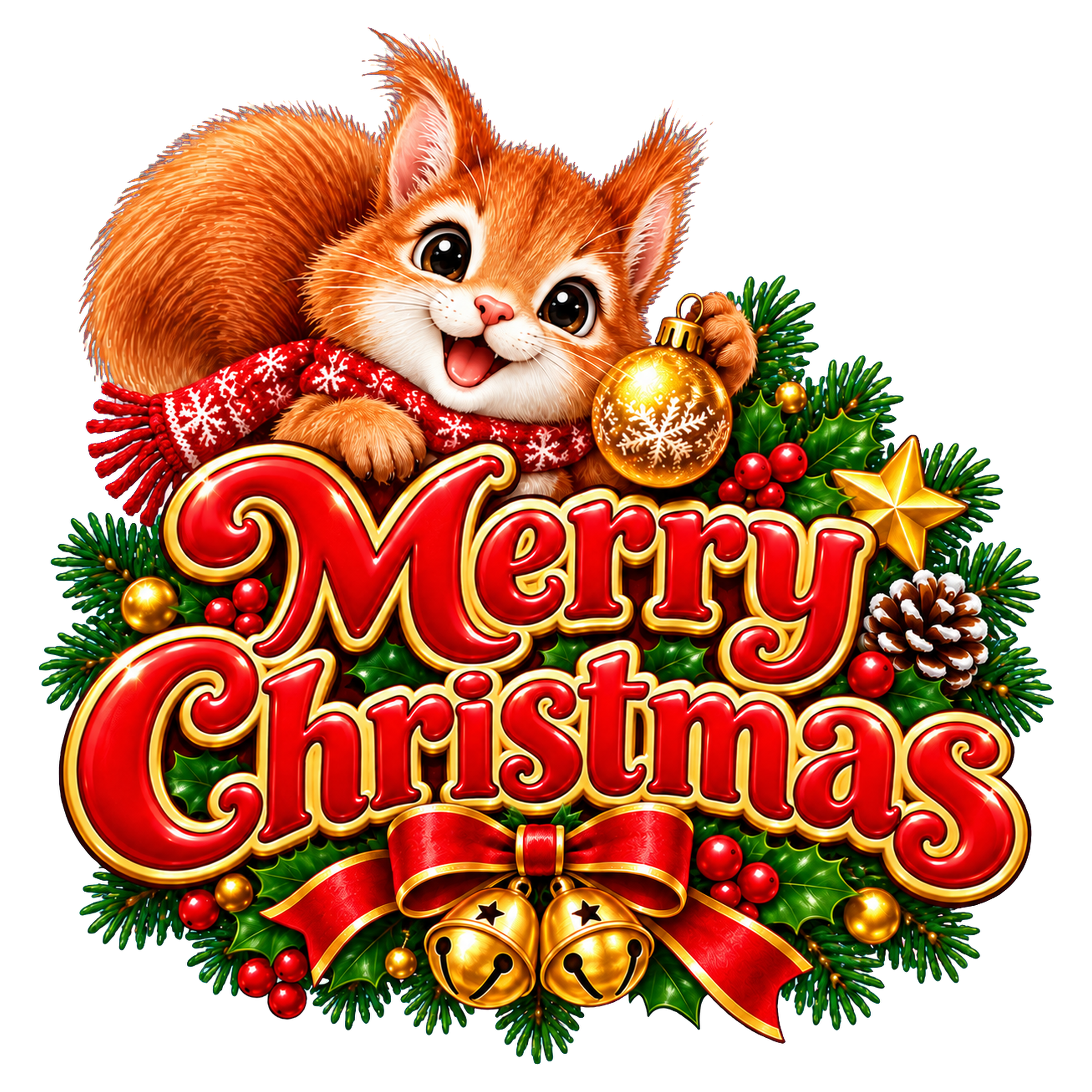 かわいいリスのクリスマスロゴ｜赤い文字の無料イラスト素材96922に写真・文字を入れる