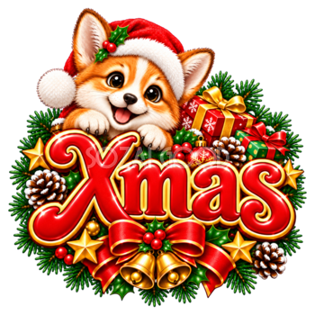 かわいいコーギーのクリスマスロゴ｜Xmas文字の無料イラスト素材96924