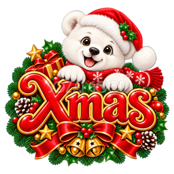 かわいい白くまのクリスマスロゴ｜Xmas文字の無料イラスト素材96926