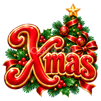 ツリーのクリスマスロゴ｜かわいい赤文字の無料イラスト素材96930