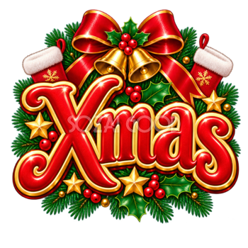 靴下のクリスマスロゴ｜かわいい赤文字の無料イラスト素材96934