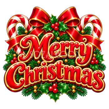 キャンディケインのクリスマスロゴ｜かわいい赤文字の無料イラスト素材96935