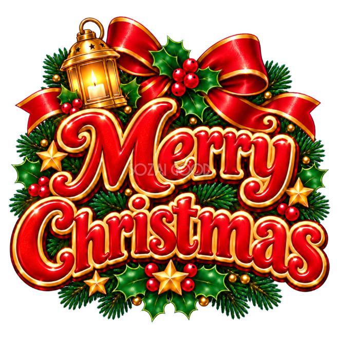 ランタンのクリスマスロゴ｜かわいい赤文字の無料イラスト素材96939