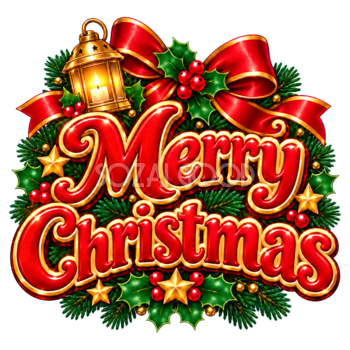 ランタンのクリスマスロゴ｜かわいい赤文字の無料イラスト素材96939