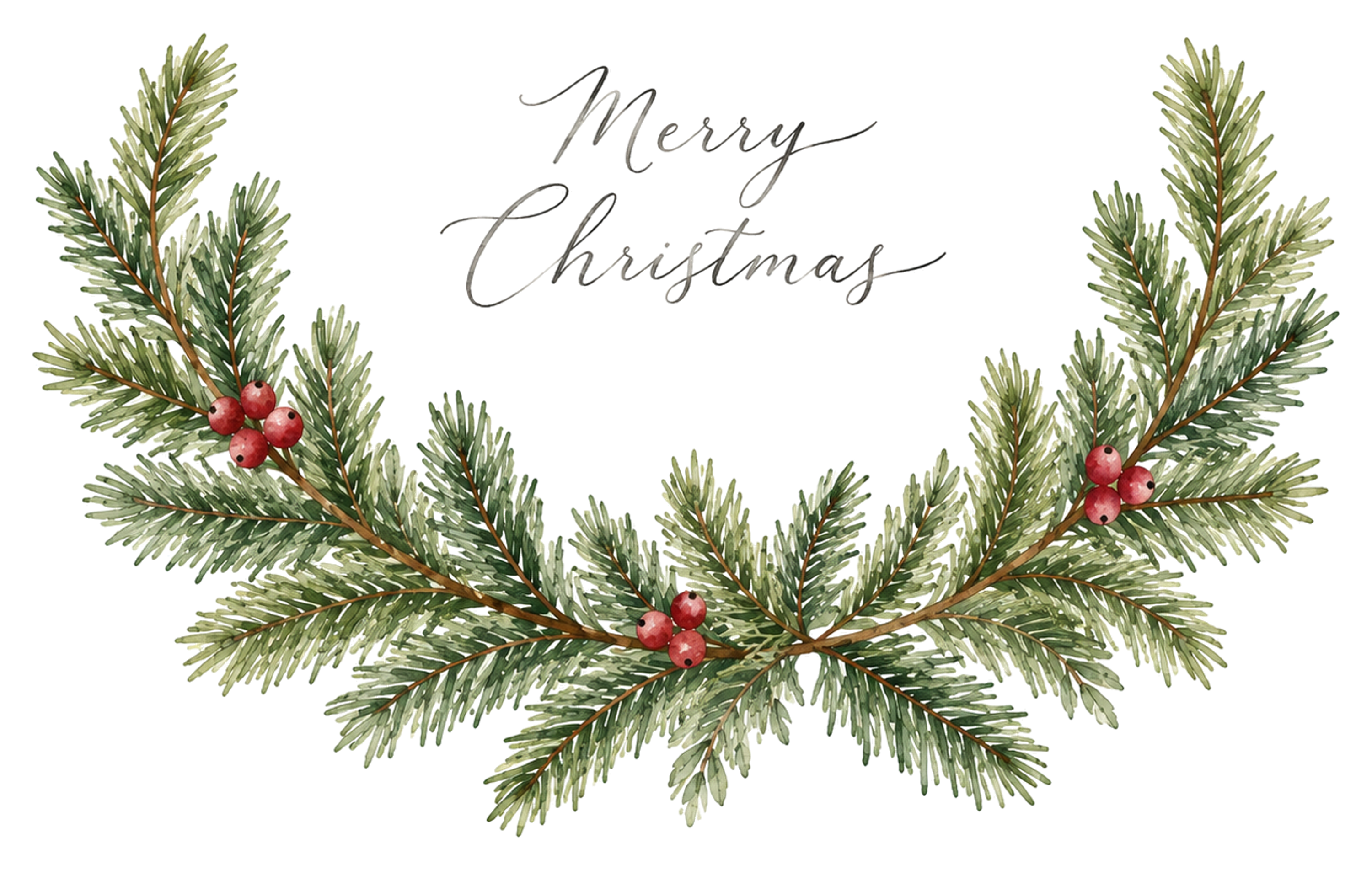 もみの葉のボタニカルクリスマスロゴ｜下側を飾る水彩文字の無料イラスト96949に写真・文字を入れる