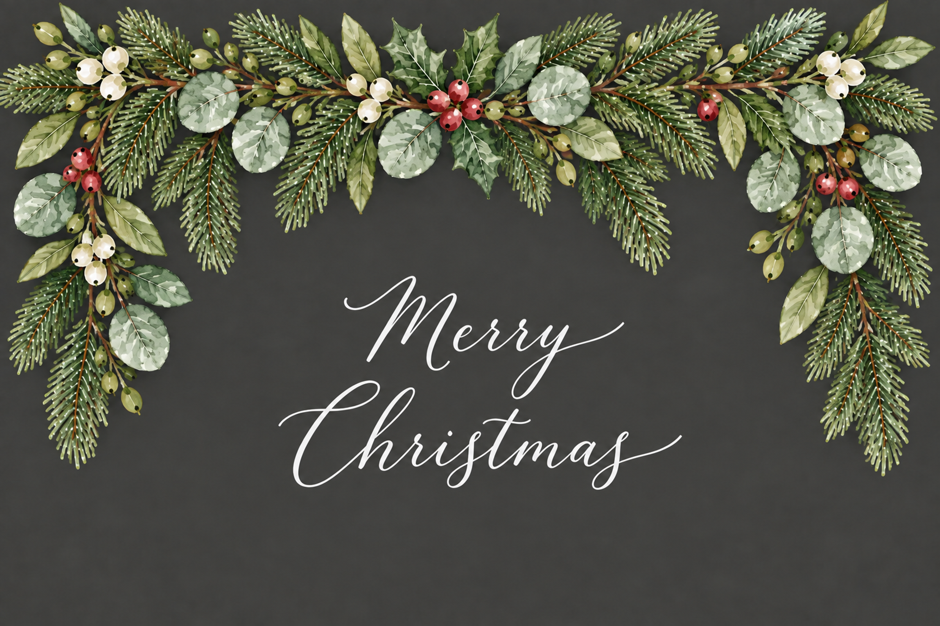 上から垂れるグリーン｜ボタニカルのクリスマスメッセージカード・無料イラスト96970に写真・文字を入れる