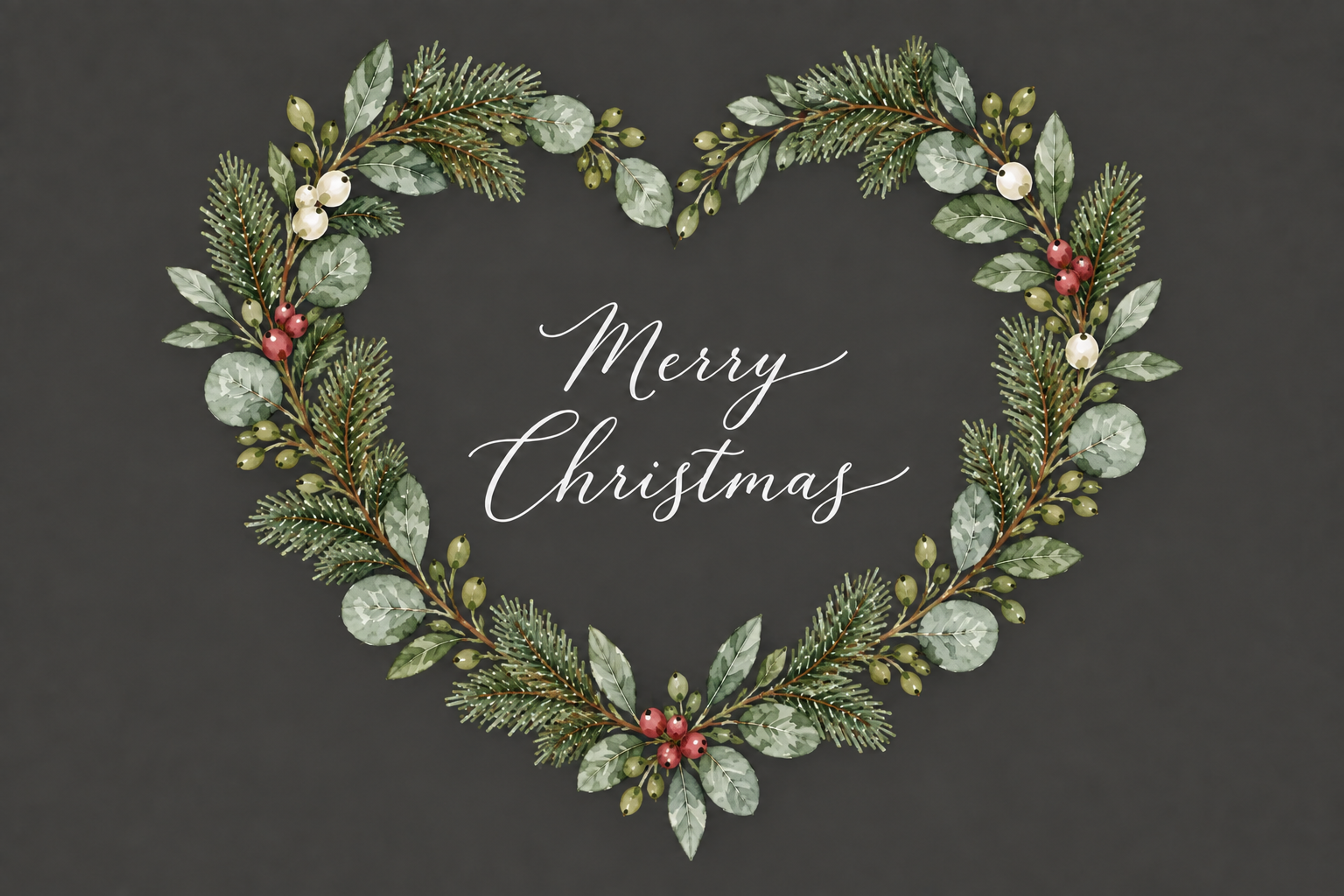 細いハートリース｜ボタニカルのクリスマスメッセージカード・無料イラスト96975に写真・文字を入れる