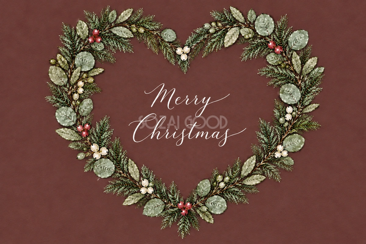 ハートリースのボタニカル・クリスマスメッセージカード|水彩イラスト97083