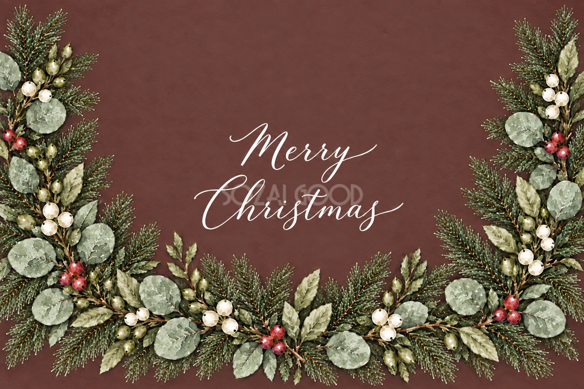 U字形に囲むボタニカル・クリスマスメッセージカード|水彩イラスト97087