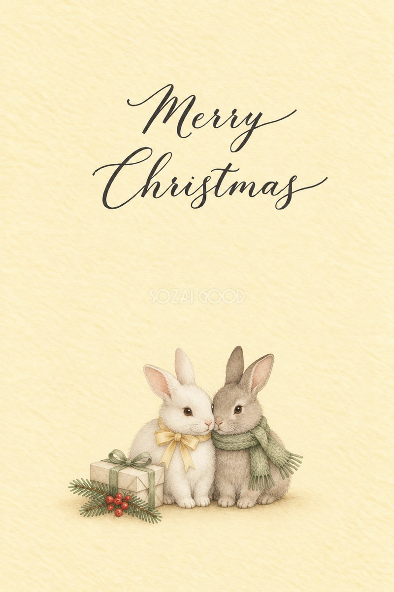 仲良しのうさぎ2匹のクリスマス|メッセージカードの無料イラスト97112