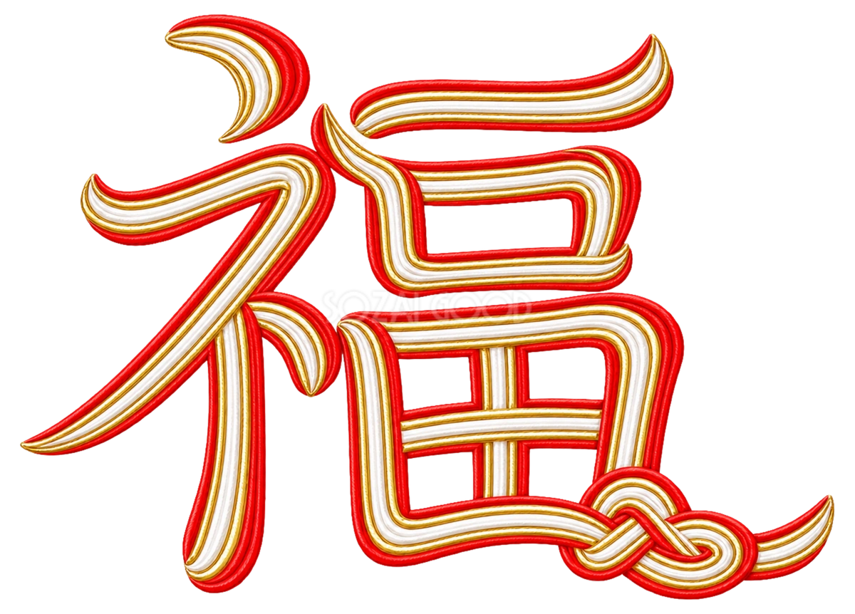 水引の「福」|2027未年の年賀状に添える文字・ロゴの無料イラスト97235