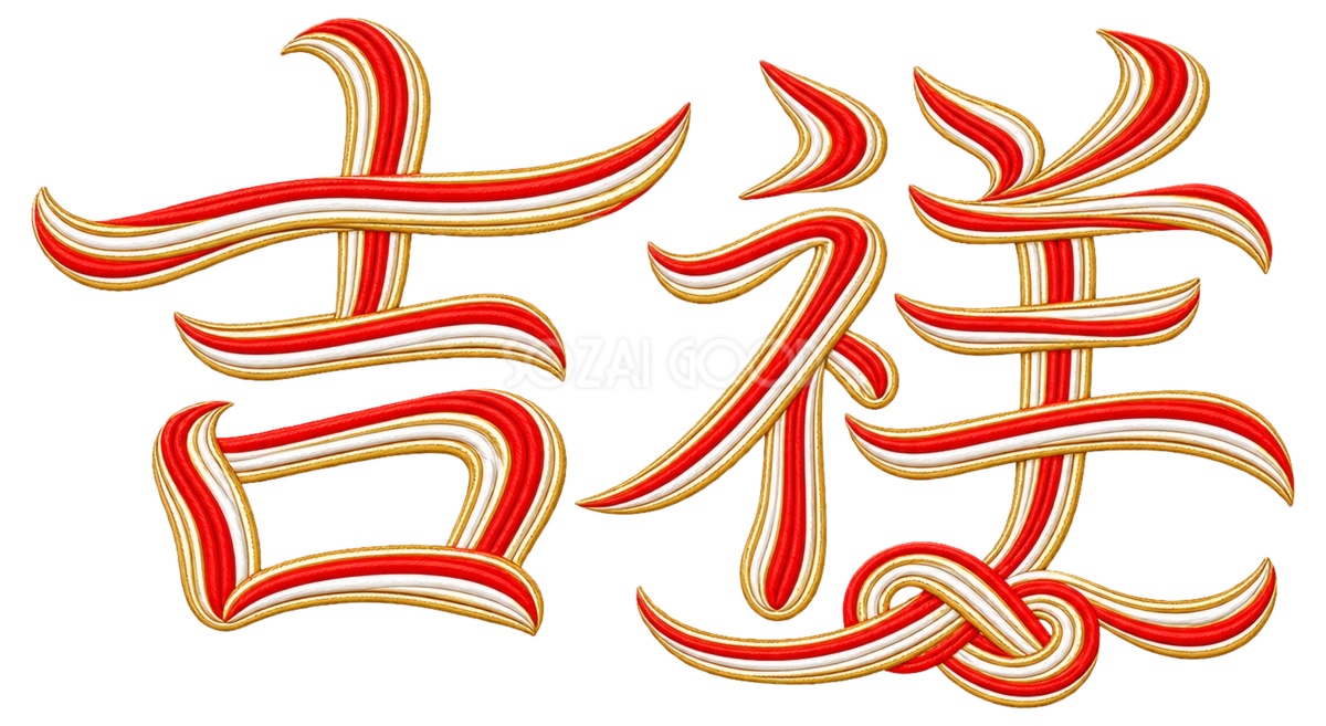 水引の「吉祥」|2027未年の年賀状に使える文字・ロゴの無料イラスト97237