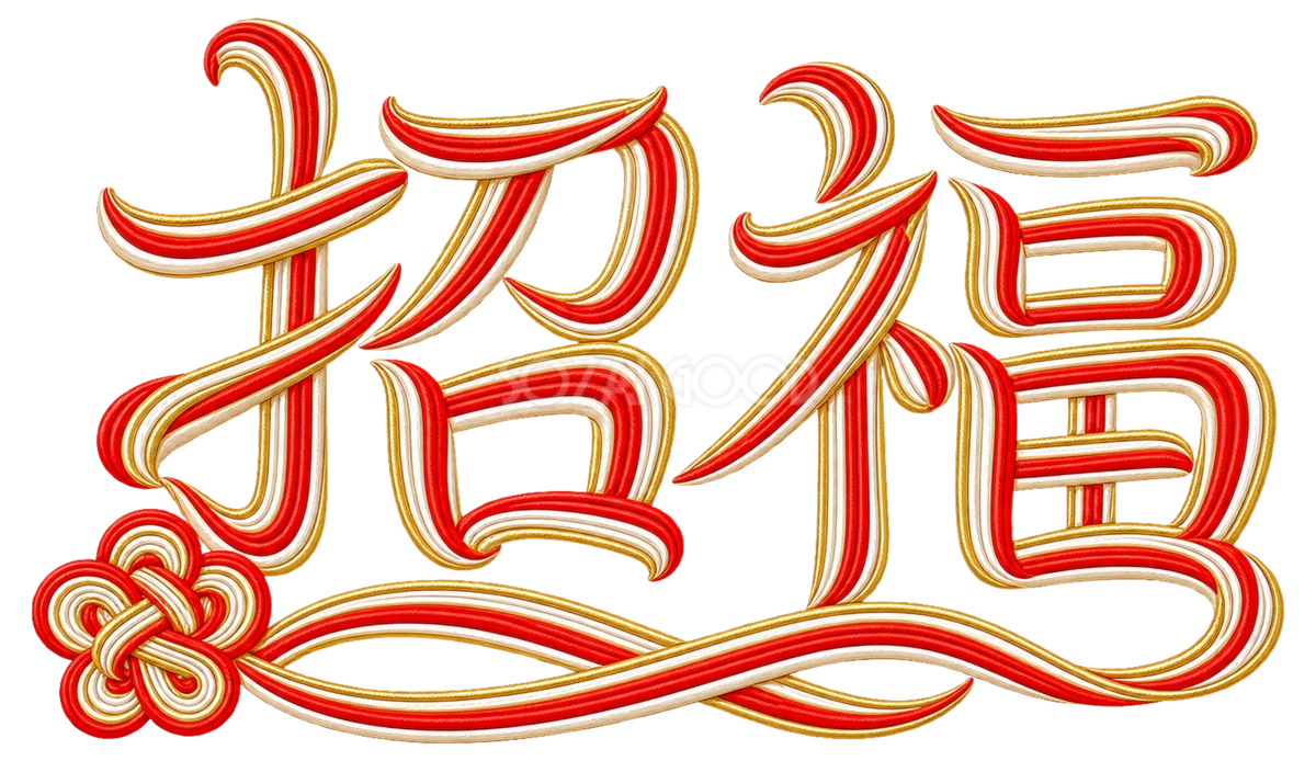 水引の「招福」と梅結び|2027未年の年賀状用文字・ロゴの無料イラスト97238
