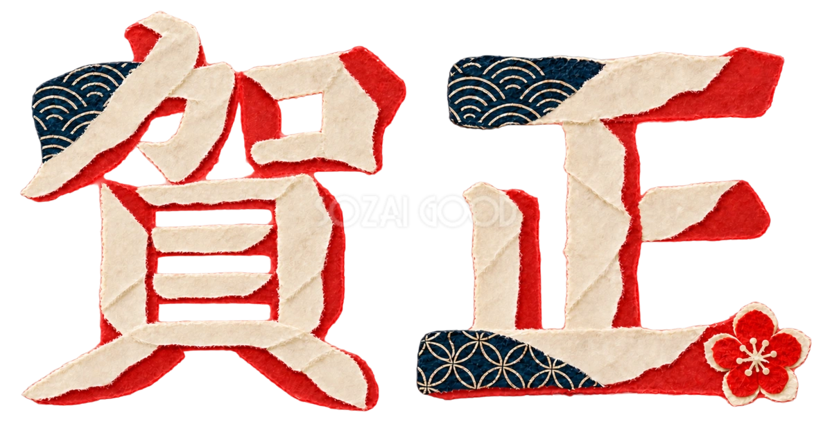 ちぎり絵の「賀正」|2027未年の年賀状に使える文字・ロゴ無料イラスト97244