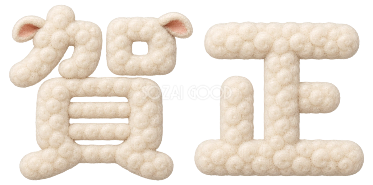 羊毛もこもこの「賀正」文字・ロゴ|2027未年の年賀状にかわいい無料イラスト97257