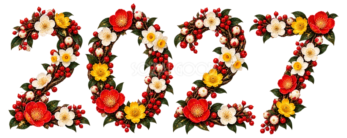 花でつくる「2027」の文字・ロゴ|未年の年賀状に使える無料イラスト97270