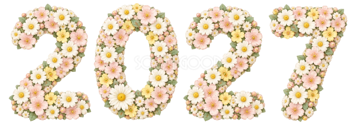 小花でできた2027|未年の年賀状に・かわいい文字・ロゴの無料イラスト97282