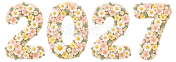 小花でできた2027｜未年の年賀状に・かわいい文字・ロゴの無料イラスト97282