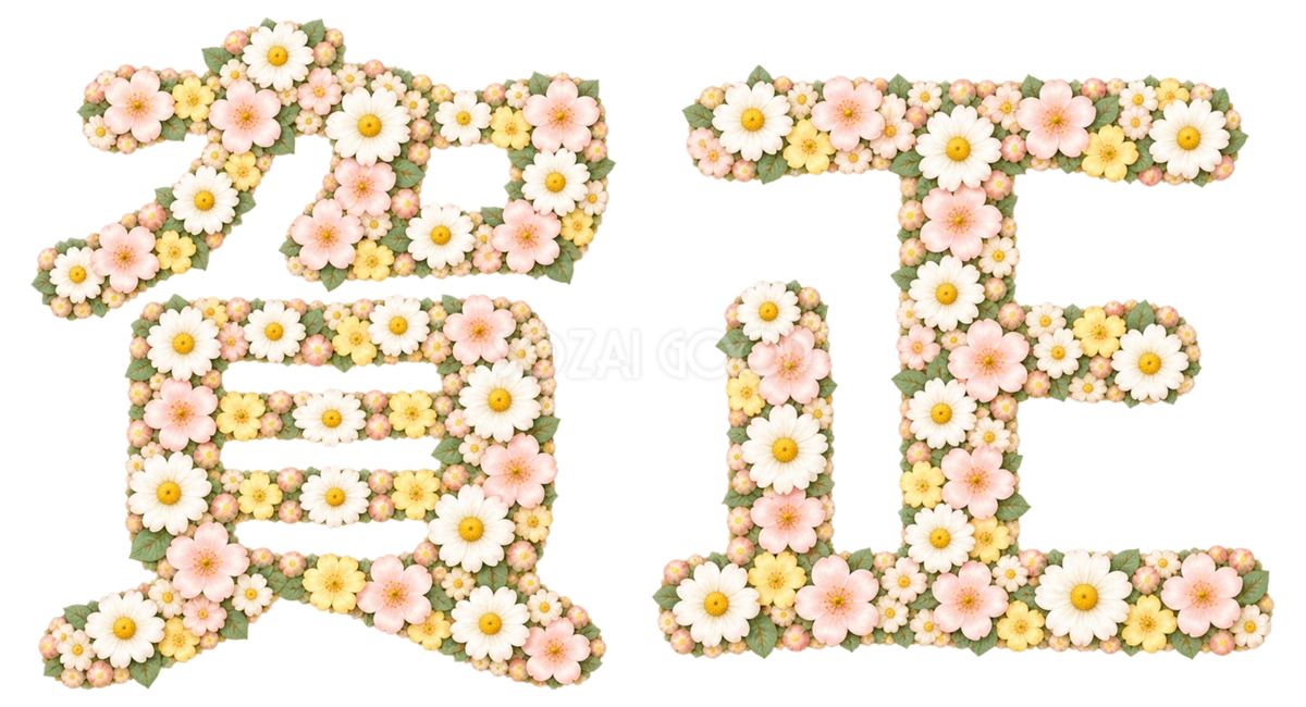 小花の「賀正」|2027未年の年賀状に・かわいい文字・ロゴの無料イラスト97285