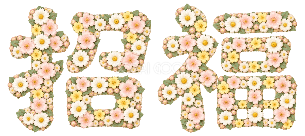 小花の「招福」|2027未年の年賀状に・かわいい文字・ロゴの無料イラスト97291