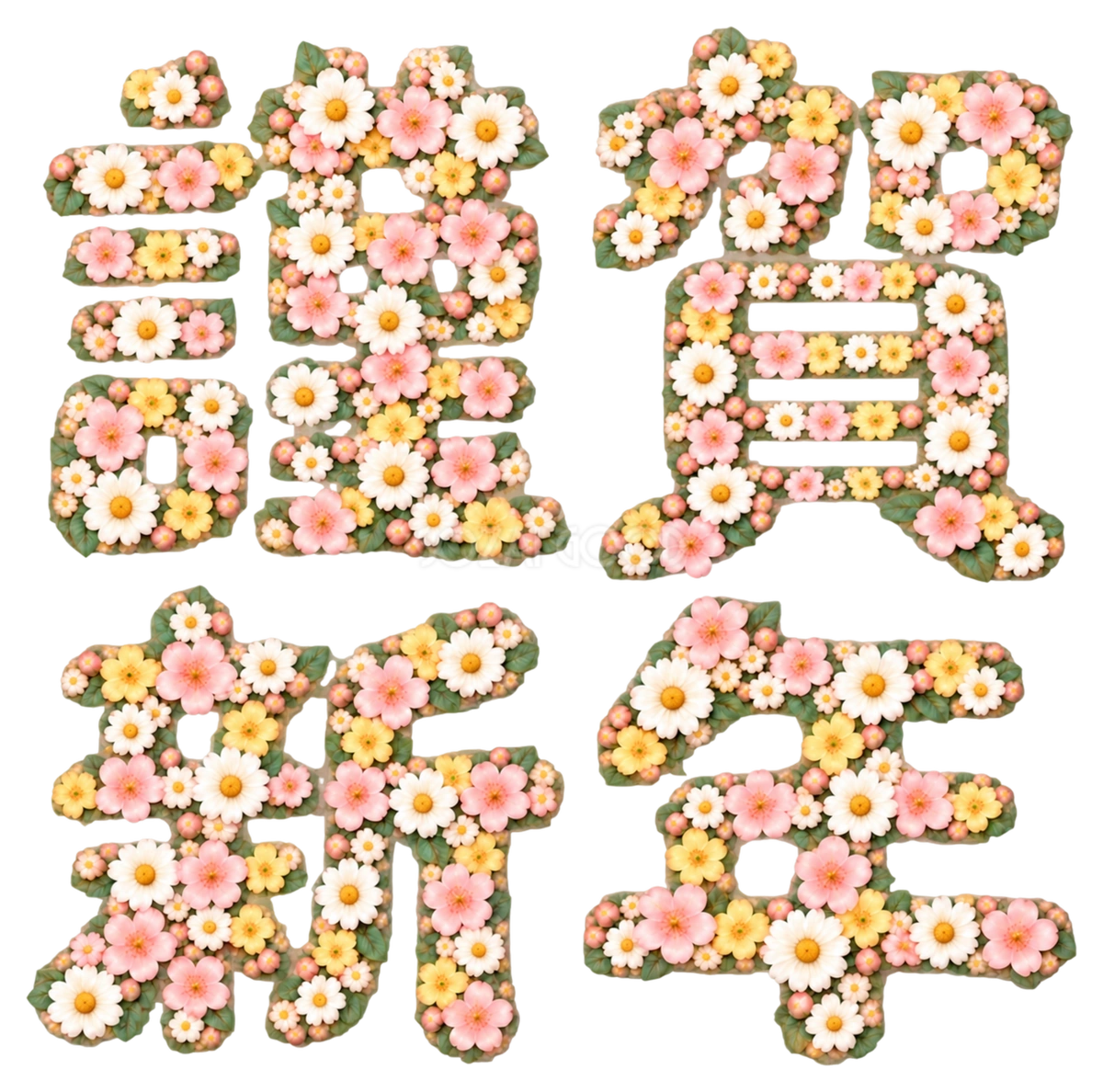 小花の「謹賀新年」|2027未年の年賀状に・かわいい文字・ロゴの無料イラスト97292