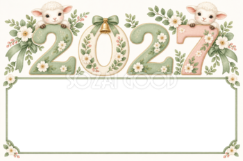 2027未年｜数字からのぞくかわいい羊の年賀状フレーム・無料イラスト97435