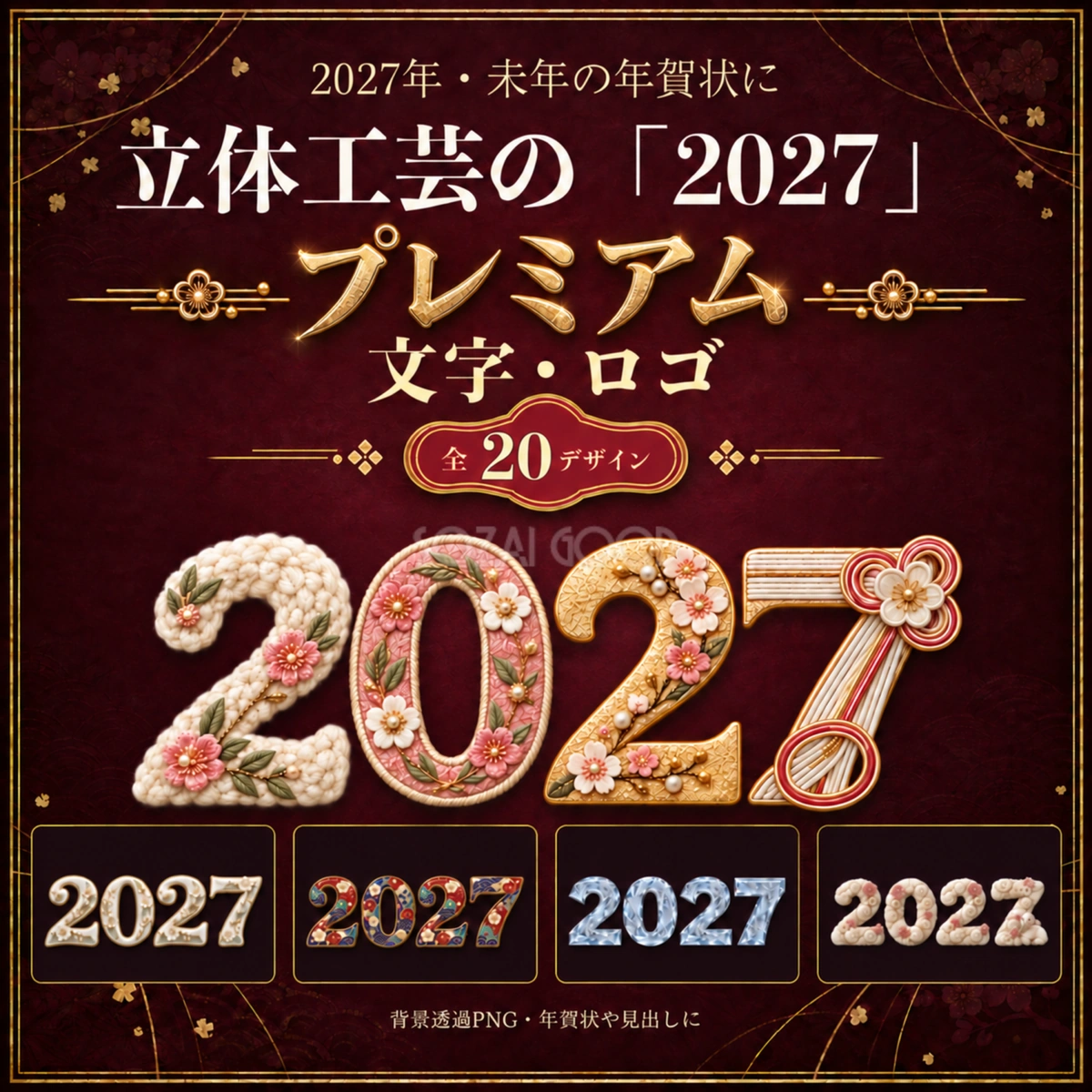 プレミアム2027文字・ロゴ20選｜未年・羊の年賀状無料イラスト97450