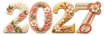 羊毛・刺繍・金箔・水引の2027文字・ロゴ｜未年・羊の年賀状無料イラスト97451