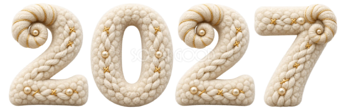 白い羊毛と巻き角の2027文字・ロゴ|未年・羊の年賀状無料イラスト97452