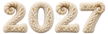 白い羊毛と巻き角の2027文字・ロゴ｜未年・羊の年賀状無料イラスト97452