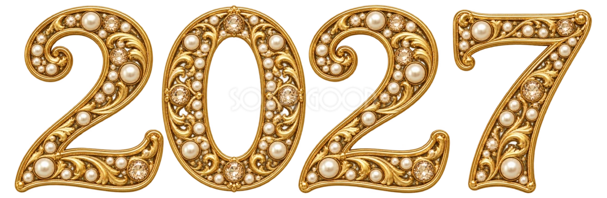 真珠と金細工の2027文字・ロゴ|未年・羊の年賀状無料イラスト97453