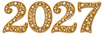 真珠と金細工の2027文字・ロゴ｜未年・羊の年賀状無料イラスト97453