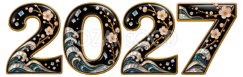黒漆と螺鈿調の2027文字・ロゴ｜未年・羊の年賀状無料イラスト97454