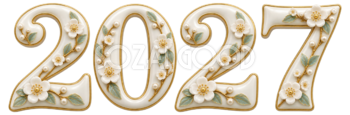 白磁レリーフと金縁の2027文字・ロゴ｜未年・羊の年賀状無料イラスト97459