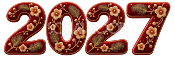 深紅ベルベットと金刺繍の2027文字・ロゴ｜未年・羊の年賀状無料イラスト97461
