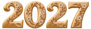 木彫りと金粉の2027文字・ロゴ｜未年・羊の年賀状無料イラスト97462