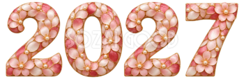 桜の花びらモザイク2027文字・ロゴ｜未年・羊の年賀状無料イラスト97468