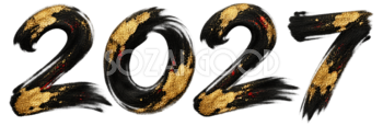 墨の筆致と金箔の2027文字・ロゴ｜未年・羊の年賀状無料イラスト97469