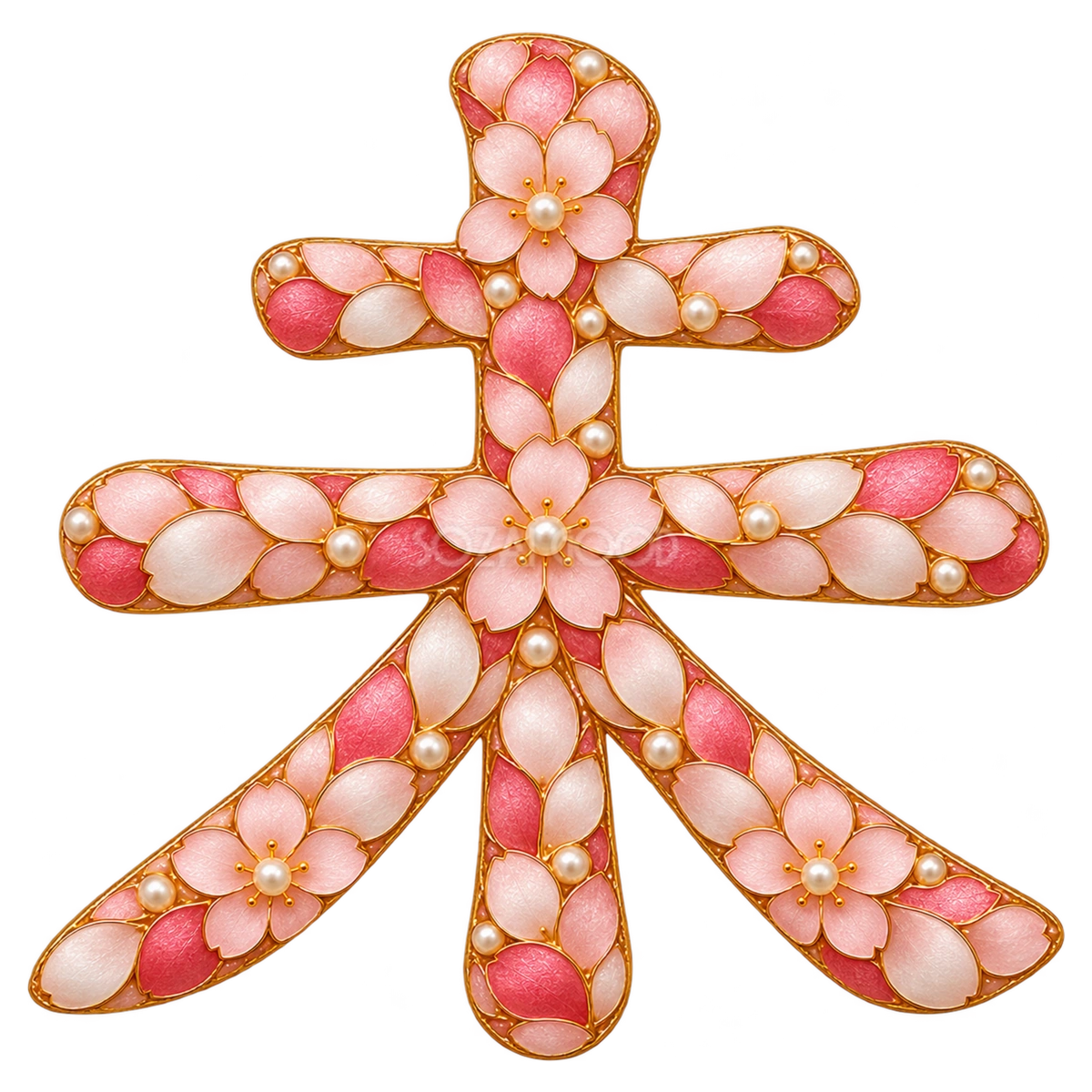 2027年・未年(羊)の年賀状|桜の花びらモザイク「未」ロゴ・文字イラスト97489