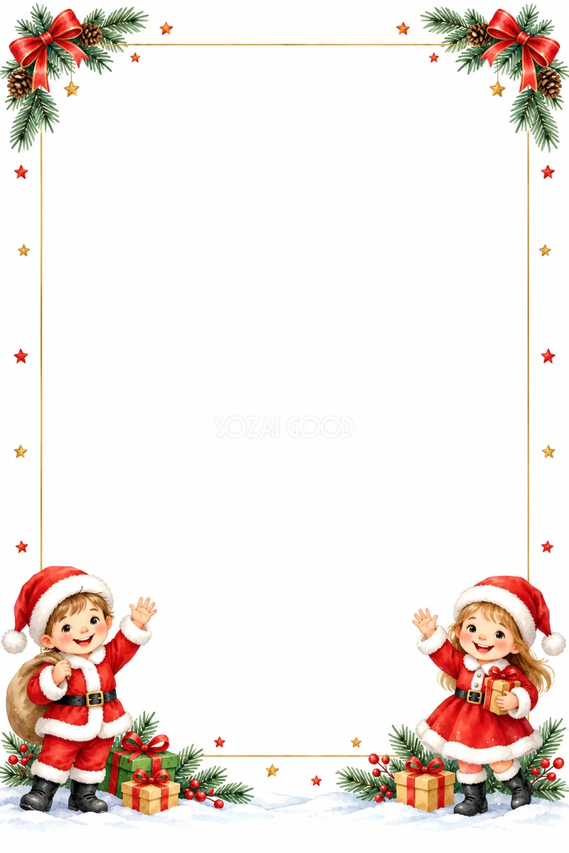 子どもサンタのクリスマスおたよりフレーム|文章・写真用の枠の無料イラスト97506