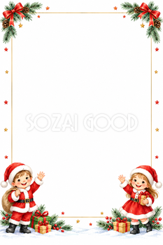 子どもサンタのクリスマスおたよりフレーム｜文章・写真用の枠の無料イラスト97506