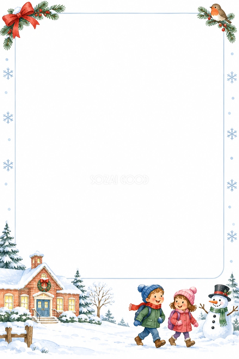 冬休みのお知らせ用クリスマスフレーム|文章・写真用の枠の無料イラスト97509