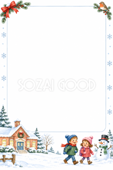 冬休みのお知らせ用クリスマスフレーム｜文章・写真用の枠の無料イラスト97509