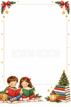 図書だよりのクリスマスフレーム｜本の紹介・写真用の枠の無料イラスト97512