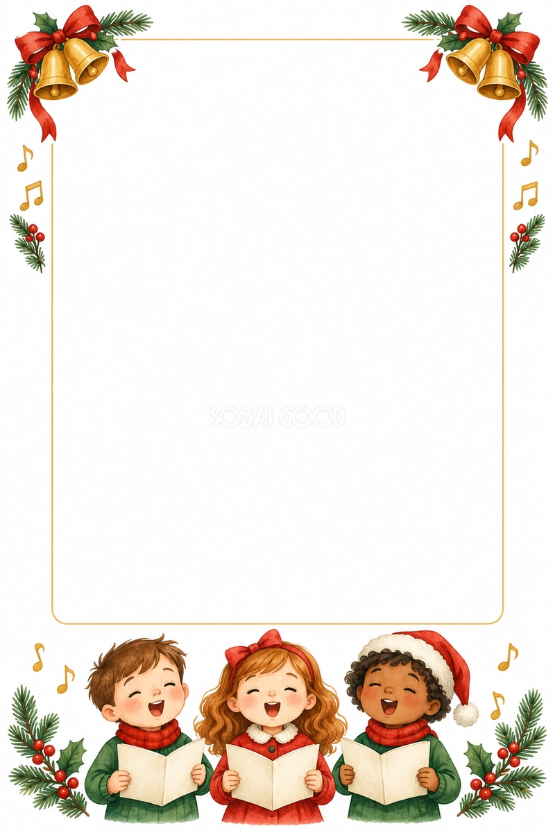 音楽会とベルのクリスマスフレーム|案内文・写真用の枠の無料イラスト97513