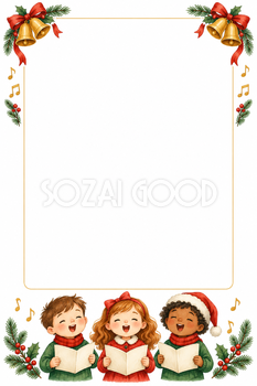 音楽会とベルのクリスマスフレーム｜案内文・写真用の枠の無料イラスト97513